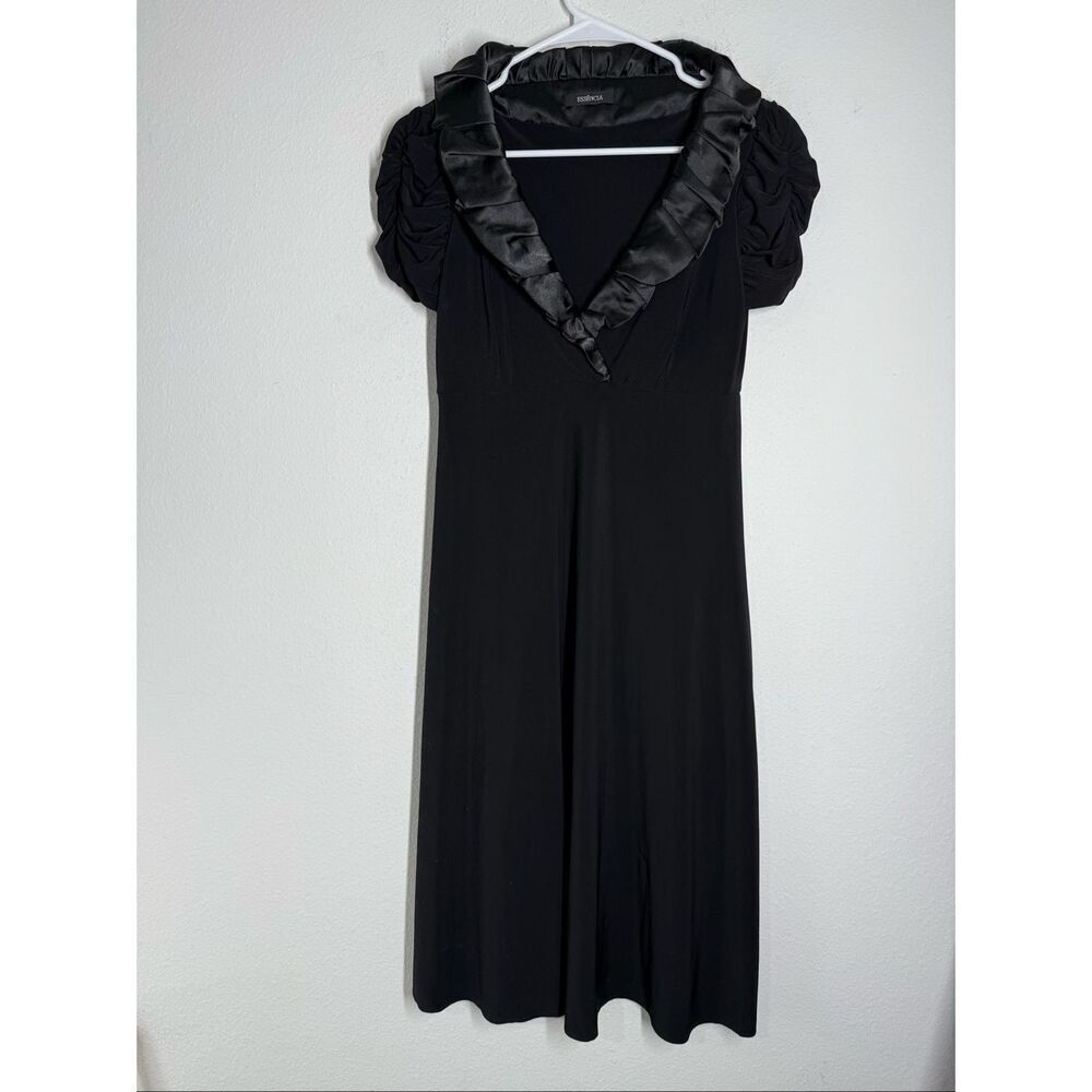 Essência Women’s Bohemian Black Ruffle Satin Trim Dress Size M See Description